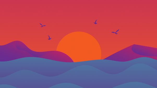 Birds Sunset Landscape Minimal 5k Wallpaper