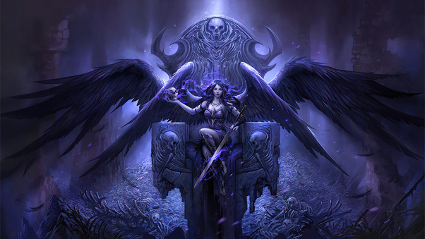Black Angel Sitting On Throne 4k Wallpaper