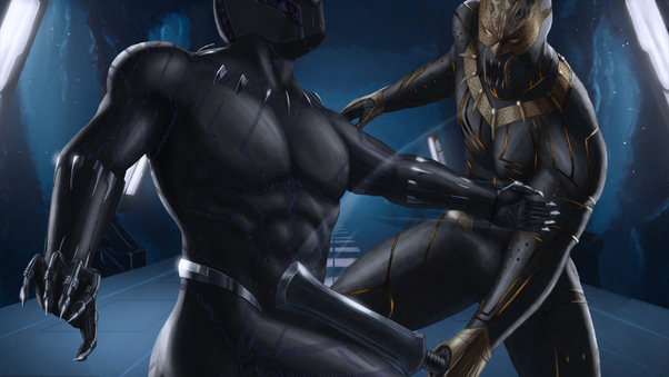 Black Panther And Erik Killmonger Artwork Wallpaper