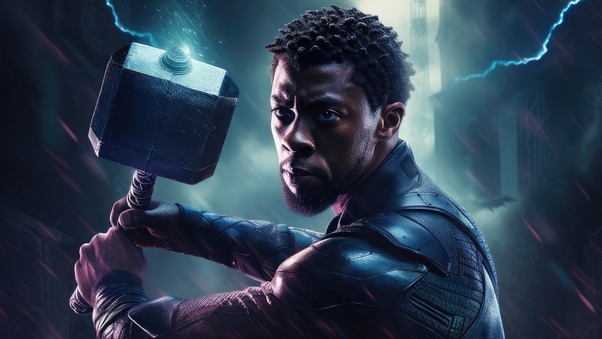 Black Panther With Thor Hammer Wallpaper