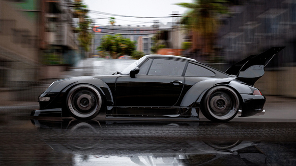 Black Porsche Rain Motion 5k Wallpaper