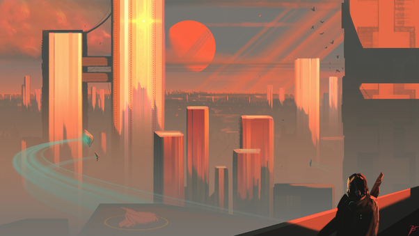 Bleeding Sunset Scifi Wallpaper