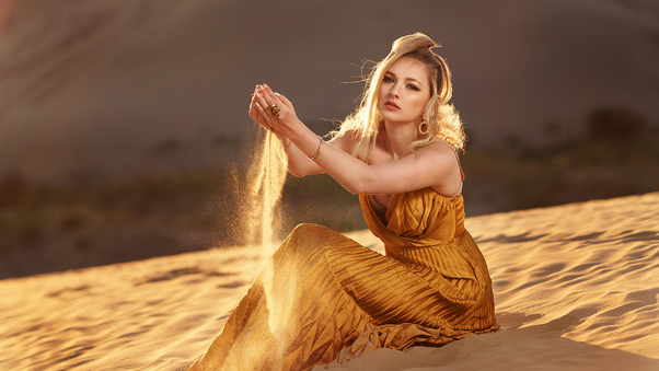 Blonde Girl Desert Photoshoot Wallpaper