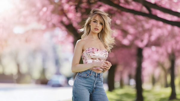 Blonde Girl Spring Vibes (1920x1080) Resolution Wallpaper