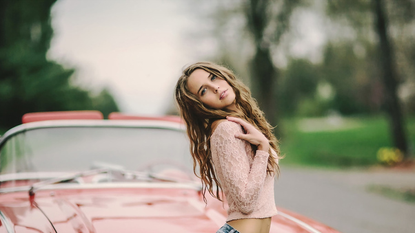 Blonde Girl With Car Wallpaper