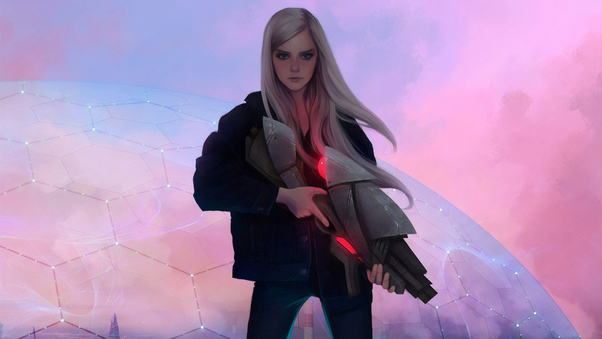 Blonde Girl With Gun Science Ficiton Wallpaper