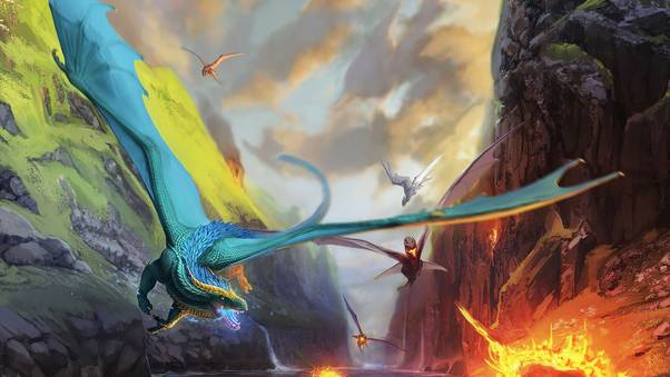 Blue Red Flame Dragons 4k Wallpaper