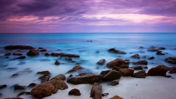 Blue Sea and Purple Sky Wallpaper