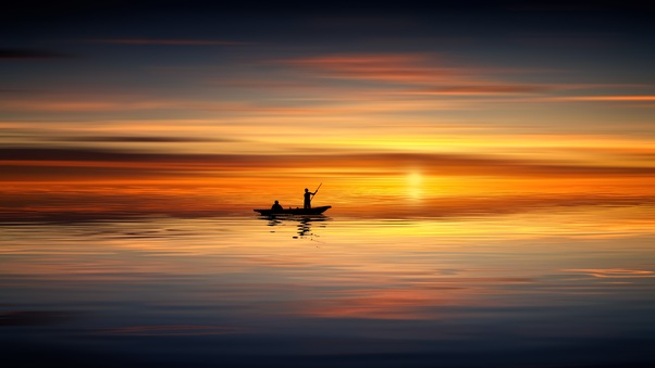 Boat Ocean Sunset Landscape 5k Wallpaper
