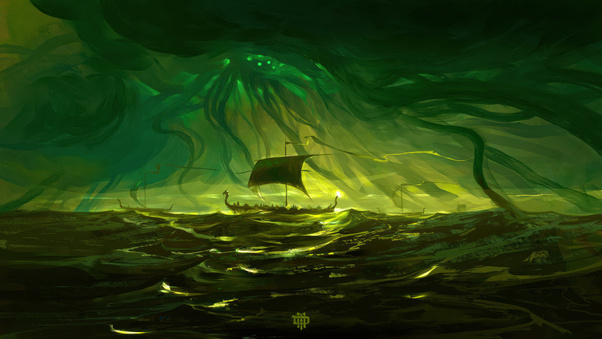 Boat Sea Fantasy Art Waves (2560x1024) Resolution Wallpaper