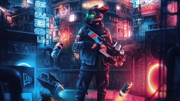 Bouncer In Cyberpunk World Wallpaper