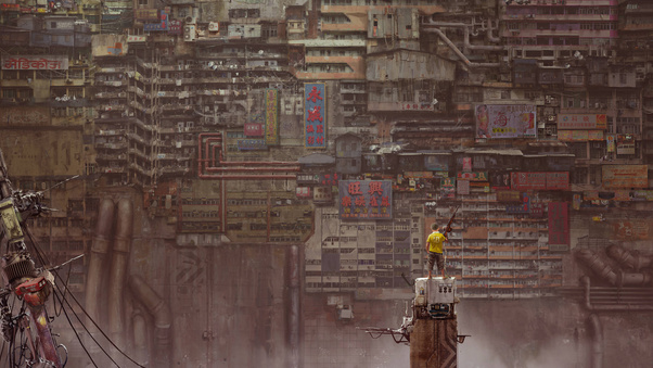 Boy With Gun Apocalypse Kowloon Walled City Art 5k Wallpaper