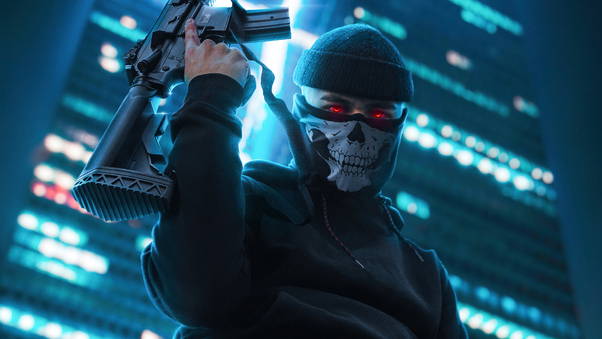 Boy With Skull Mask And Ak47 Wallpaper