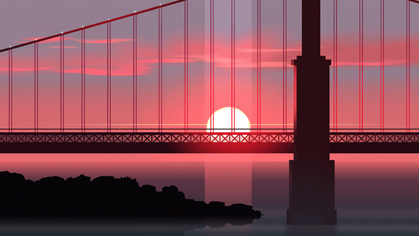 Bridge Sunset Minimal Art 4k Wallpaper