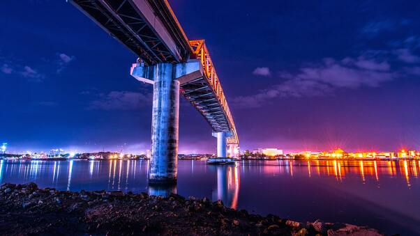Bridge Under Water City Lights Colorful 5k Wallpaper