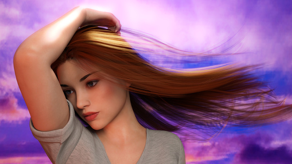 Brown Hair Girl Digital Art Wallpaper