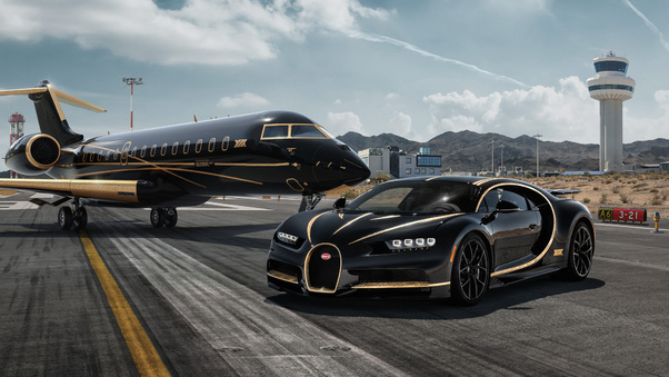 Bugatti Chiron And Private Jet Wallpaper