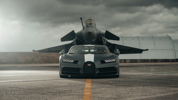 Bugatti Chiron Meets Dassault Rafale Marine Jet 8k Wallpaper