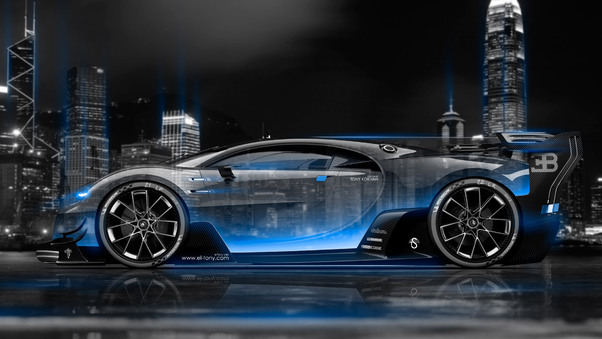 Bugatti Vision Gran Turismo Side Crystal City Night Car 4k Wallpaper
