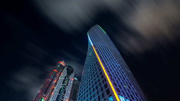 Buildings Skyscraper Dubai Nights 8k Wallpaper