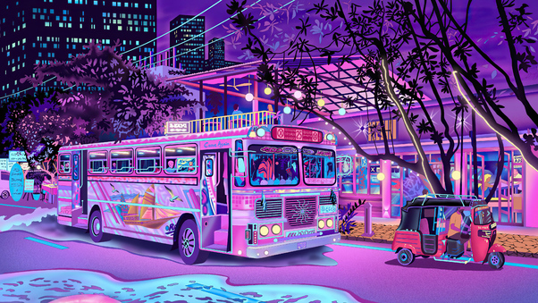 Bus Stop Synthwave Wallpaper