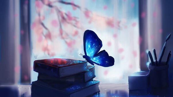 Butterfly Colorful Glowing Fantasy Artwork Books 5k Wallpaper