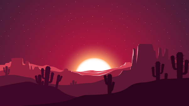 Cactus Sunset Desert Stars Landscape Silhouette Wallpaper
