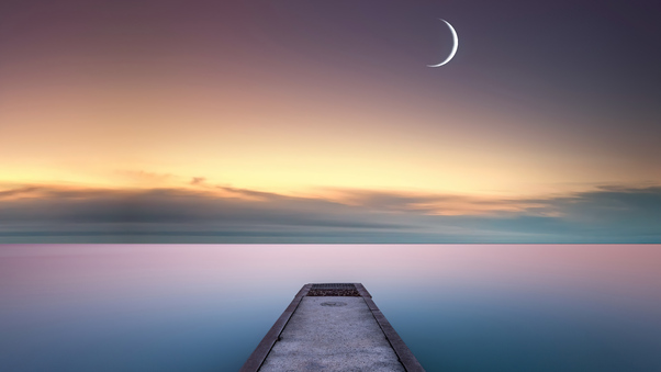 Calm Water And Pier Moon Wallpaper