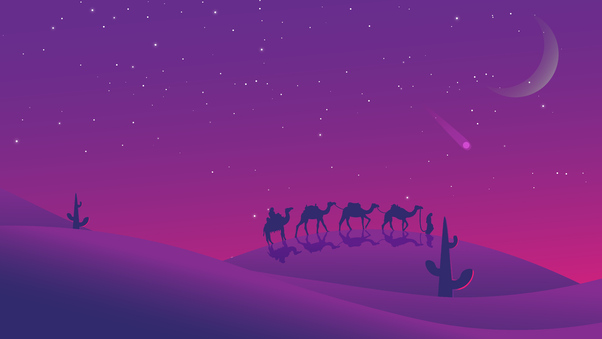 Camels Desert Evening Minimal 8k Wallpaper