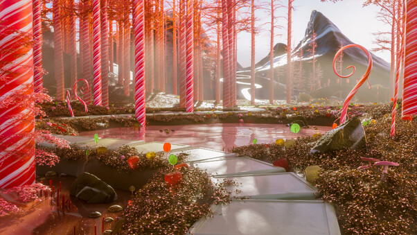 Candy Cane Forest 4k Wallpaper