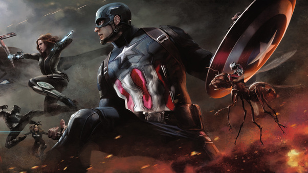Captain America Black Widow Ant Man Artwork Wallpaper
