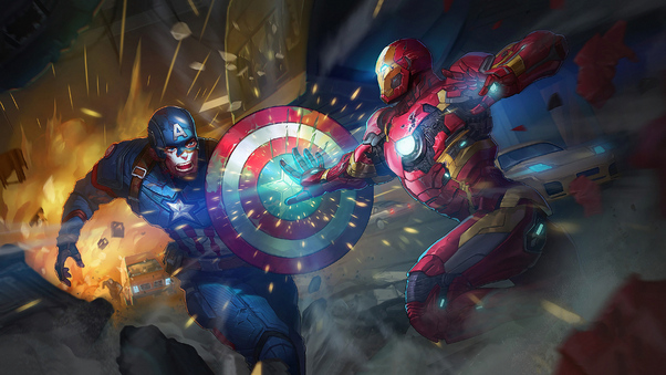 Captain America Iron Man 4k Art Wallpaper