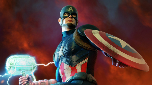 Captain America Mjolnir And Shield 4k Wallpaper
