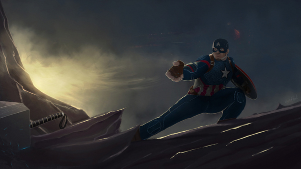 Captain America Mjolnir And Shield Wallpaper