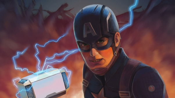 Captain America Mjolnir Art Wallpaper