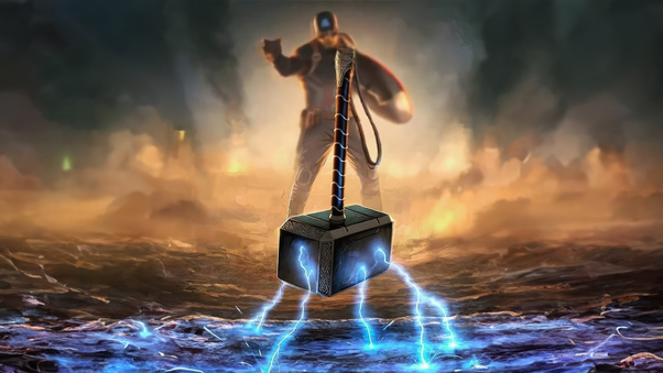 Captain America Wielding Thor Mighty Hammer Wallpaper