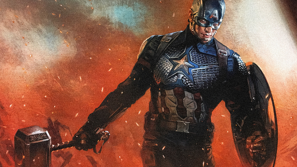 Captain America With Hammer Running Wallpaper