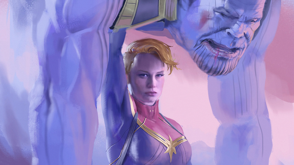 Captain Marvel Defeated Thanos Wallpaper