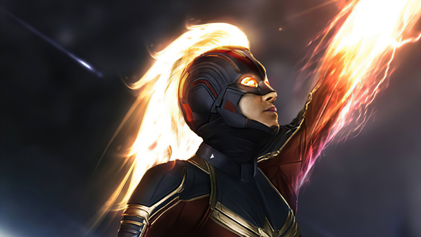 Captain Marvel Fire 4k Wallpaper