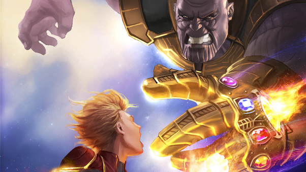 Captain Marvel Vs Thanos 5k Artwork Wallpaper