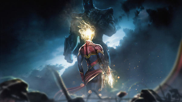 Captain Marvel Vs Thanos Wallpaper