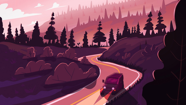 Car Drive Road Illustration 4k Wallpaper