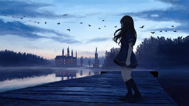 Castle Anime Girl 4k Wallpaper