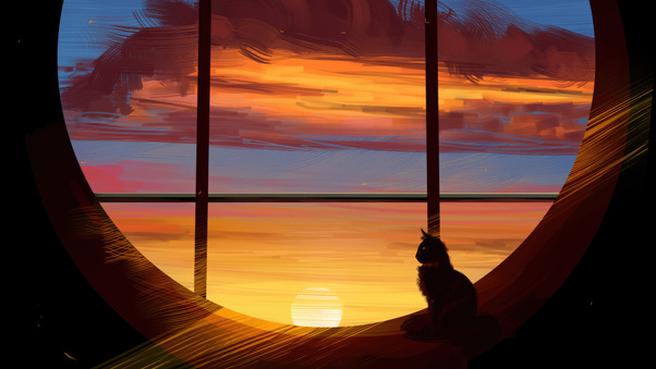 Cat Admiring The Evening Sky Wallpaper