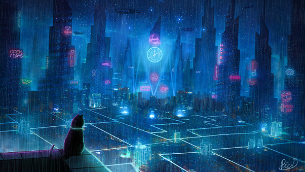 Cat Rain Dream Cyberpunk City 4k Wallpaper