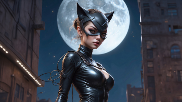 Catwoman In Black Leather Dress Wallpaper
