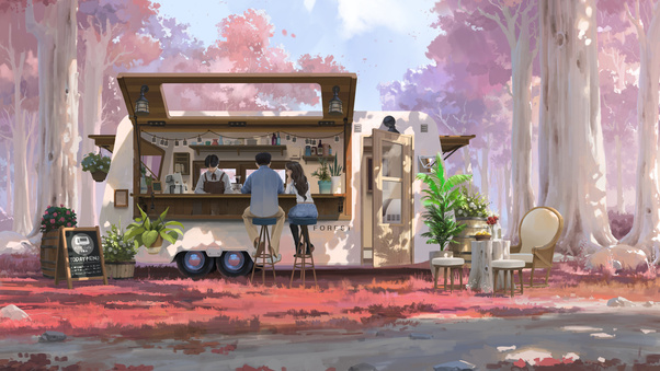 Cherry Blossom Cafe Wallpaper