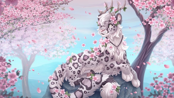 Cherry Blossoms Leopard Wallpaper