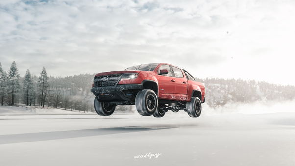 Chevrolet Truck Jump Snow Forza Horizon 4 4k Wallpaper