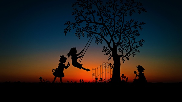 Children Play Swing Evening Sky Wallpaper